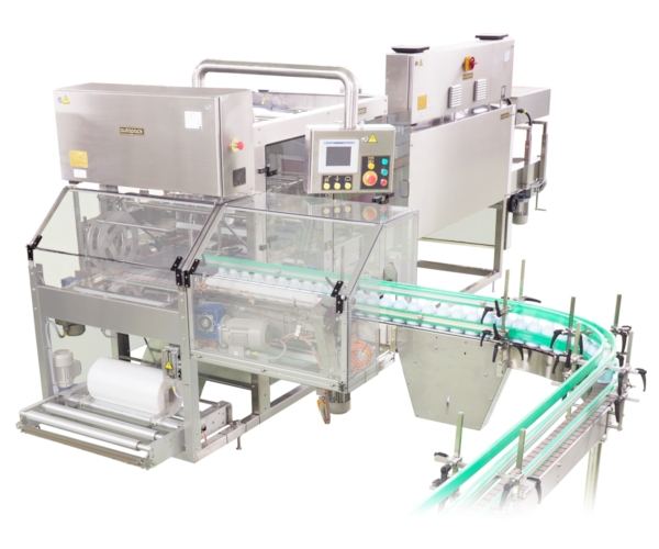 SLO Continuous Motion Overlap Shrink Wrap Bundler w/Side Infeed